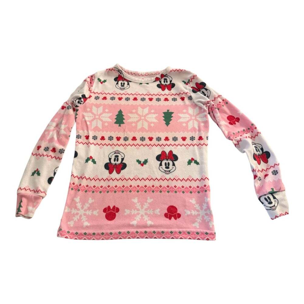 Disney Minnie Mouse Christmas Holiday Pajama Set Pink Fleece Top and Bottoms